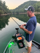 Angler running forward-facing sonar with BeamSync LEDs showing the beam direction on the deck rail